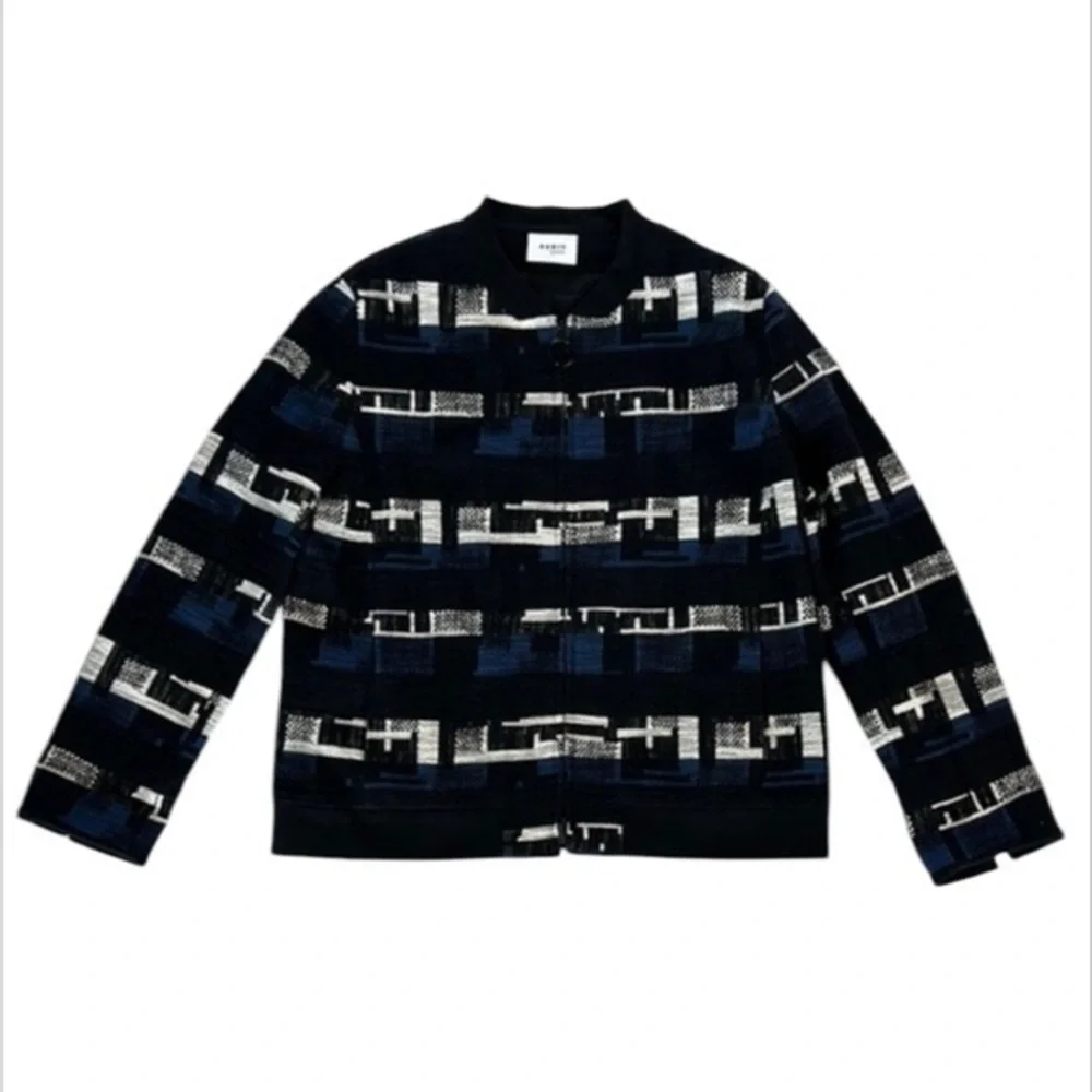 AKRIS Punto Size 10 blue black white modern tweed zip up jacket